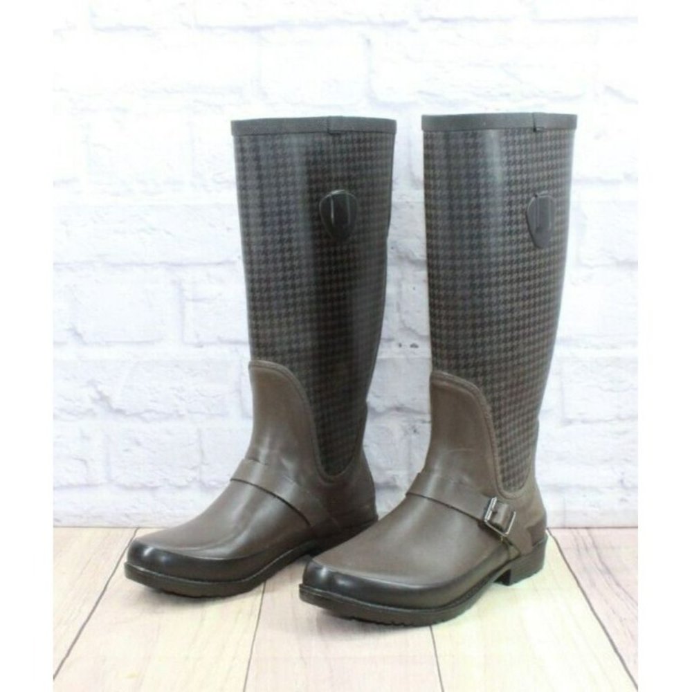 LL Bean Wellies Brown Black Rubber Waterproof Tall Rain Boots Size 8 M - Picture 2 of 12